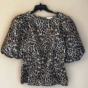 H&M Leopard Peplum puff sleeves blouse